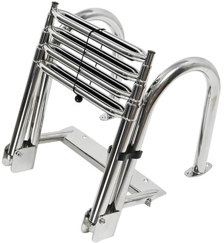 ZEEKYFOR Pool Ladder, Pontoon Boat Ladder, Folding Telescopic Ladder, 4-Step Swim Deck Ladder Pool Steps for Inground Pool with 2 Handrails,10cm/4in Wide Step