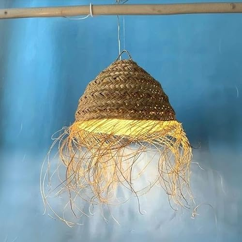 Paralume Lampadario a Sospensione in Paglia Artigianale Marocchino: Stile Etnico, Illuminazione Naturale e Accogliente 0804251200B Vimini Rattan Palma Fibre Naturali Senza Impianto Elettrico