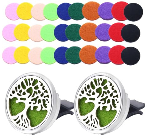 2PCS Metal Car Air Freshener Vent Clip Diffuser with 30 Refill Pads Reusable Tree-Design Essential Clip for Car Office