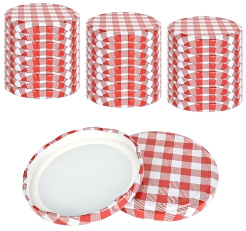 YHNDECO 50 Stück Twist Off Deckel, Schraubdeckel Für Gläser TO 82 Rot-Weiß Kariert, Schraubverschlüsse für Gläser, twist off decke für 230/350 / 435 ml / 565 ml (50, Rot kariert)