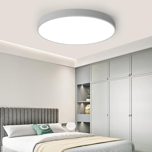 BTLINK LED Deckenleuchte 36W Flach Rund Grau Deckenlampe Ø40CM Modern Warmweiß 3000K Kinderzimmer Lampe für Schlafzimmer Büro Wohnzimmer Küche Keller Balkon Ultra Dünn 4CM