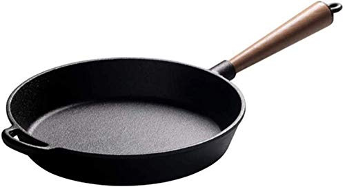 QUSYZD Ollas, sartenes, sartén de Hierro Fundido, sartén de Cocina Saludable sin Revestimiento de Madera, Mango de inducción/Gas, sartén Negra de 24 cm y 22 cm.,Black-22CM