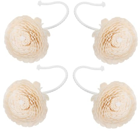 4pcs Chrysanthemum Style Cotton Rope Reed Diffuser Replacement Refill | Wood Flower Heads, Beige Decorative Design, for Home Decor and Living Rooms