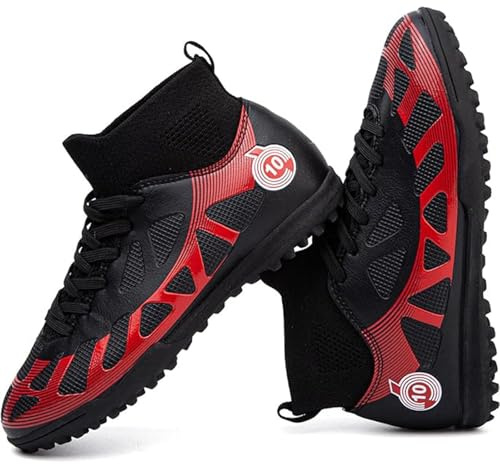 Mufanton Boys Football Boots Kids Soccer Shoe Astro Turf Athletics Trainers Athletics Sport Futsal Shoes Indoor Outdoor Teenager Profession Competition,Black,UK2.5