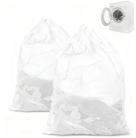 YUVKIN 2 Sacchi per Bucato XL/XXL, Reti per Lavatrice con Cordoncino e Cerniera, Maglia Fine per Vestiti, Biancheria da Letto e Peluche (50x60 cm, 60x80 cm) (bianco)
