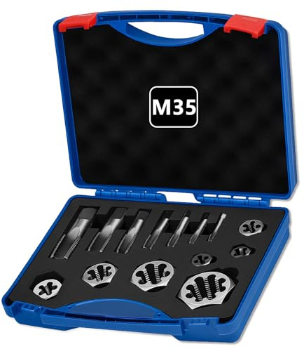 Otoolling NPT Tap and Die Set, 14 Pcs 1/8 to 1 Pipe Threading Cutting Tool Rethreading High-Speed Steel Taper Taps and Carbon Steel Hex Dies with Storage Case for Thread Repair and Cutting
