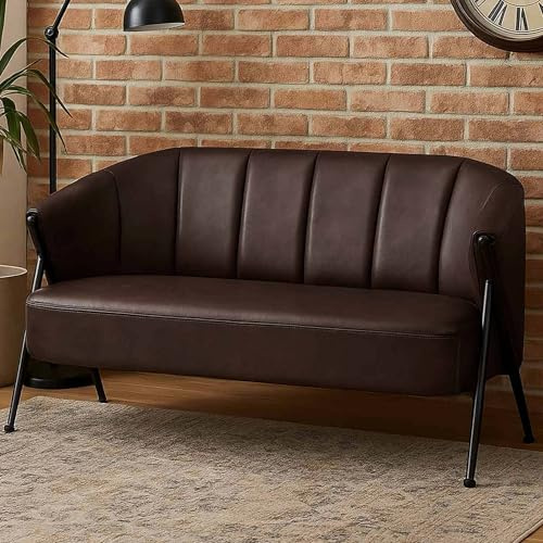 Mendler 2er-Sofa HWC-P30 Metall - Dunkelbraun | Zweisitzer, Polster-/Lounge-Sofa, Couch, Vintage, Retro, Industrial, Kunstleder