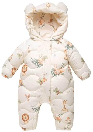 Generico Tuta Invernale Neonato Pagliaccetto Capispalla Imbottiti Bambino Tutine da Neonato con Cappuccio Casual Tuta Bambino in Cottone Morbido Caldo Piumini Maniche Lunghe Neonata per 0 Mesi-3 Anni