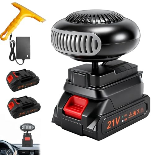Heizlüfter Mit Akku, Auto Heizlüfter Mit 360°Drehung, Standheizung Auto, Wiederaufladbare Heizung Mit Usb-Anschluss Für Camping, Zelt, Dreirad, Büro, Auto, Golfwagen (2 Batterien, 10 Abschnitte)