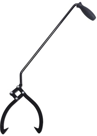 Log Tongs Lifting Hook, Firewood Grab Hook with 10in Opening, Long Handle Steel Log Hook for Labor Saving Wood Handling, Strong Bearing Capacity Log Tongs for Campfire and Fire Pit