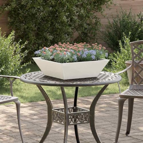 Frdhee Lot de 5 bacs à fleurs d'extérieur - En acier - Blanc - 50 x 50 x 15 cm - Pour terrasse, jardin, extérieur