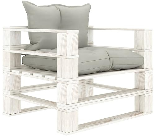QZZCED Gartensofa aus Paletten aus Kiefernholz | Langlebiges Outdoor-Möbel mit gepolsterten Kissen | rustikaler Sessel für Terrasse oder Terrasse | einfache Montage und robust