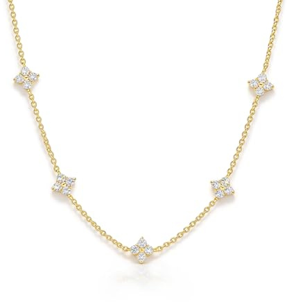 KINHOPI Kette Silber Damen, 14K Gold Vergoldet Halskette Mädchen Herz Vierblättrige mit Zirkonia Schmuck Geschenkidee für Damen