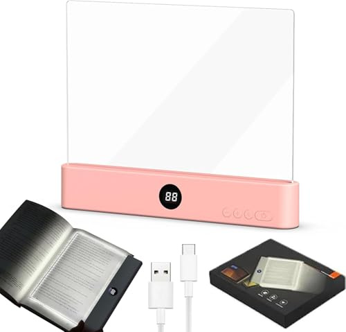 Yeehliny Smart LED Book Light, Tragbare Flaches Buchlicht, Intelligente LED Buchlampe Leselampe, Augenschutz Leselicht Buch Buchseite Licht Mit 3 Farben und Timer, für Nachtlesungen im Bett (Rosa)