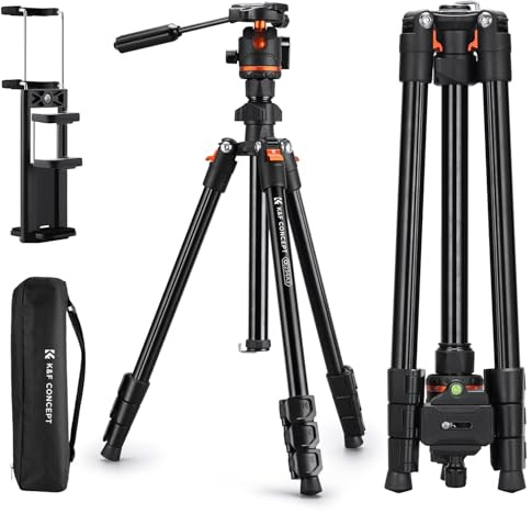 K&F CONCEPT 180CM Trípode Cámara Compacto de Aluminio, O234A3+BH-36 Trípode Portátil de Viaje con Cabezal de Bola Arca Swiss de 8kg de Capacidad para Cámaras DSLR