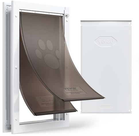 VEVOR Gattaiola per Animali Domestici Portina d'Ingresso per Cani e Gatti Chiusura Magnetica a Doppio Battente Telaio in Metallo, Gattaiola Porta Entrata Uscita per Cani di Taglia XL, Bianco