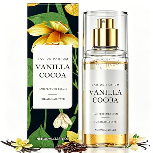 Perfume para el cabello de vainilla y cacao para mujer, spray de larga duración de vainilla y coco, perfume para el cabello para mujer, aroma fresco de verano, discreto y no graso, cuidado vegano, 100