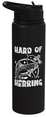 Hard Of Herring Fishing Pun Angler Hobby Stainless Steel Insulated Water Bottle