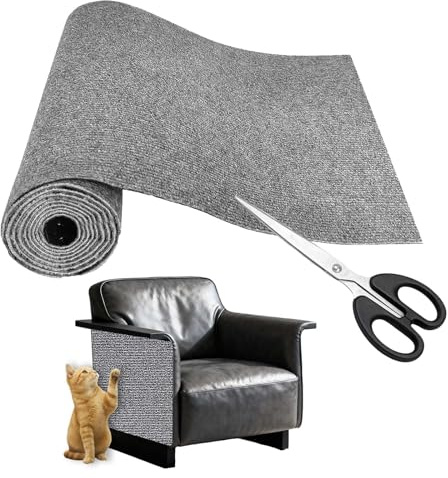 Kratzmatte Selbstklebend, 200x30cm Kratzschutz Sofa Katze, Trimmbarer Schutz Gegen Katzenkratzer Couch Schutz von DIY Krallen Katzenteppich für Sofa Wand Möbel(Grau)