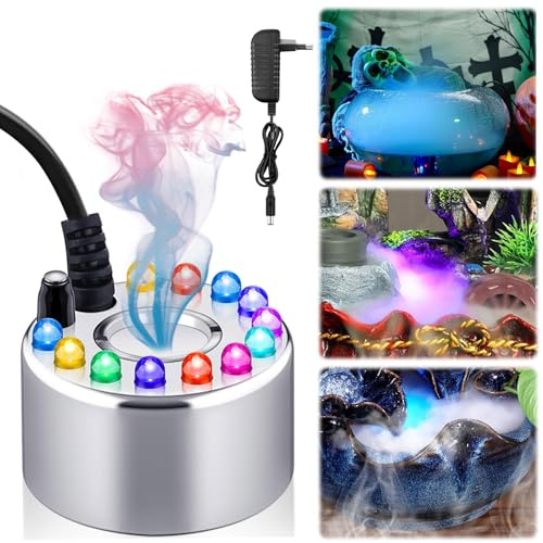 Fancysky Rökmaskin, ultraljudsnebulisator med LED, fontän vattennebulisator 350 ml/H, nebulisator (med EU-kontakt), Halloween dimmaskin (silver)