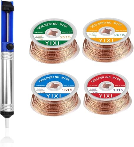 ROKZELT 5 Pezzi Dissaldatore Aspira Stagno, Treccia Dissaldante, Succhiastagno, Pompe Dissaldanti, Succhia Stagno, Pompa Dissaldante Professionale per l'aspirazione di Stagno di Saldatura liquido