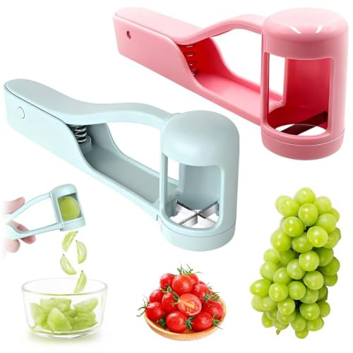 UWJOWP 2 Pezzi Taglia Fragole, Taglia uva, Divisore di frutta rosa 1/2 e divisore di frutta blu 1/4, per insalate di verdure e frutta, torte