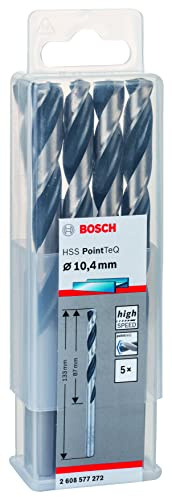 Bosch Accessories 2608577272 HSS PointTeQ (10,4 x 87 x 133 mm) - Set da 5 Pezzi di Punte Elicoidali per Trapano per Metallo, Acciaio, Fusione o Plastica, Grigio (Argento), Ø 10.4 mm