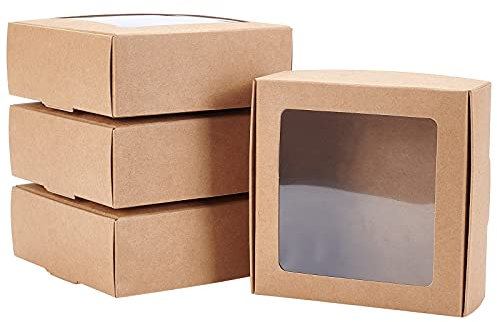BENECREAT 20 Packung 9.5x9.5x3cm Quadratische Braune Kraftpapierboxen Mit Klaren Fenstern für Schmuck Speicher Display, Hochzeit, Valentinstag