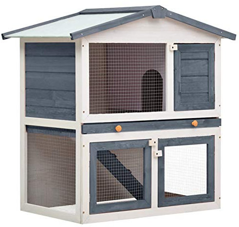 Susany Kleintierstall Hasenhaus 2 Ebenen 94 x 60 x 98 cm Mit 3 Türen aus Holz ist perfekt für kleinere Haustiere,Kaninchenstall Kleintierhaus Hasenstall Mit Rampe für den Zugang zum Obergeschoss