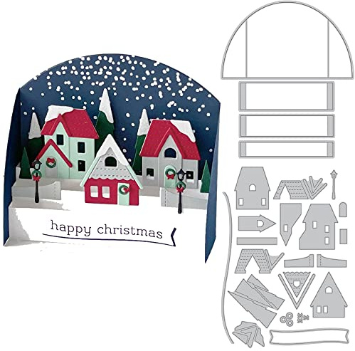 3D-Box Weihnachtsbäume Häuser Zuhause Weihnachten Stanzformen für Kartenherstellung DIY Scrapbooking schöne warme Weihnachtszenz Metall Stanzformen für Papier Basteln Kunstbedarf Stanzschablone Formen