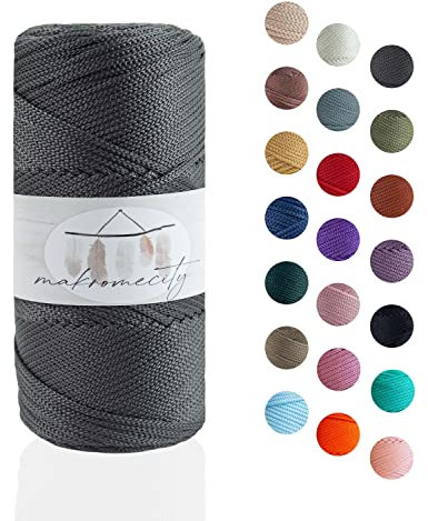 Makromecity, Polyester Macrame Cord 2mm x 125 Yards (375 feet) 2mm Polypropylene Macrame Cord Crochet Macrame Bag Cord Crafts for Wall Hangings, Bags, Underplate, Rug (1, Anthracite)