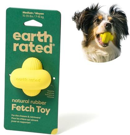 Earth Rated Hundeball, EIN interaktiver Apportierball für alle Rassen in verschiedenen Größen, aus Naturgummi, das perfekte Spielzeug für drinnen und draußen, mittelgroß, gelb