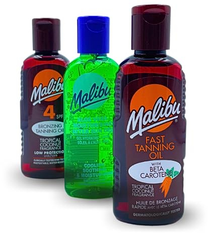 Malibu Travel Pack Sun Lotion SPF4, Bronzer och After Sun Lotion i resväska 3 x 100 ml
