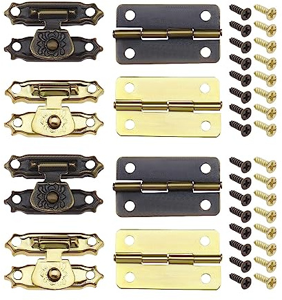 SG Store 36 Stück Antike Bronze Hasp Latches Mini Scharniere mit Schrauben Mini Schrank Riegel Haspen Dekorative Zubehör für Schmuckschatulle Geschenkbox Puppenhaus