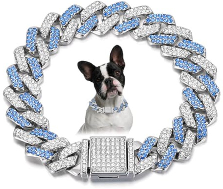 Bling Dog Necklace Rhinestone Chain Collar Cuban Link Diamond Cat Jewelry