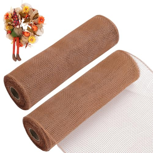 GORGECRAFT 2 Rotoli di Nastro di Maglia Decorativa da 10 Iarde e 26cm Rotolo di Nastro di Maglia Decorativo Autunnale per Ghirlande di Fiori Festoni per Alberi Feste di Halloween Verga d'oro Scura