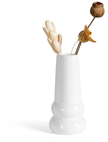 Weiße kleine Keramik-Knospenvase für moderne Wohnkultur, Blumenvase für Tafelaufsätze, gedrehter minimalistischer Stil, passend für Tisch, Regal, Kamin, Schlafzimmer, Küche, Wohnzimmer, Büro (weiß