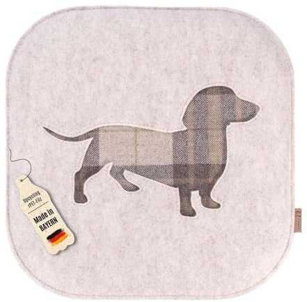 kontor28®- nachhaltiges Sitzkissen Stuhlkissen Waldi Dackel, handgefertigt Made in Germany, 37,5 x 37,5cm aus Upcycling rPET Filz, mit Polsterung-Outdoor geeignet & waschbar, beige 8er Set