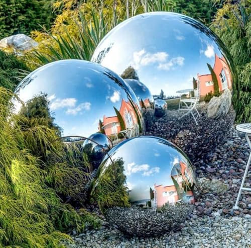FAHD TRADERS Stainless Steel Gazing Globe Set – 3 Reflective Mirror Balls (20cm, 25cm, 28cm) – Polished Garden Spheres for Elegant Indoor & Outdoor Decor – Perfect for Ponds, Patios, and Lawns