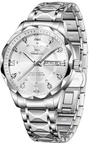 OLEVS Herren Uhr Edelstahl Quarzuhr Tag Datum Diamant Wasserdicht Uhr