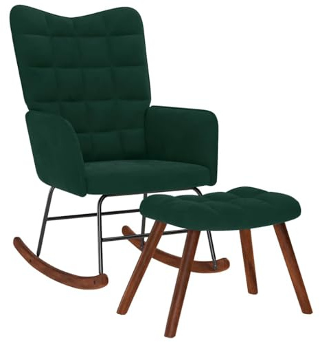 vidaXL Poltrona a Dondolo con Poggiapiedi Verde Scuro in Velluto, sedia, sedia a sdraio, posti a sedere, sedia a dondolo, sedia da salotto