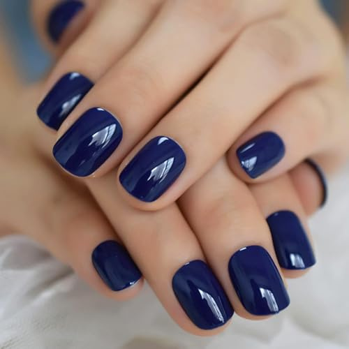 Uñas Postizas, 24 PCS Uñas Postizas Cortas con Pegamento, Uñas Postizas Removibles con Pegamento Tips para Cumpleaños, San Valentín, Bodas, Despedidas de Soltera (Azul)