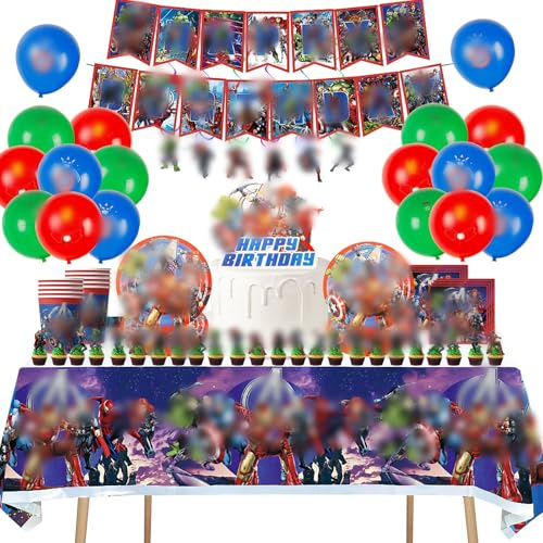 Décorations d'Anniversaire Marvel Avengers - Vaisselle de Fête pour Garçons et Enfants - Super-héros avec Bannière, Ballons