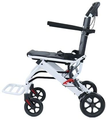 sexaoalx Adjustable Portable Folding Wheelchair Lightweight Transit Travel Chair for Adults Wheelchair with Adjustable Safety Strap Carbon Steel Frame PU Wheels for Smooth Rid A