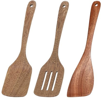 Lot de 3 spatules en bois pour la cuisine de 30,5 cm, spatule, spatule fendue, ustensiles de cuisine pour ustensiles de cuisine antiadhésifs, cuisine pour poisson, œufs, crêpes