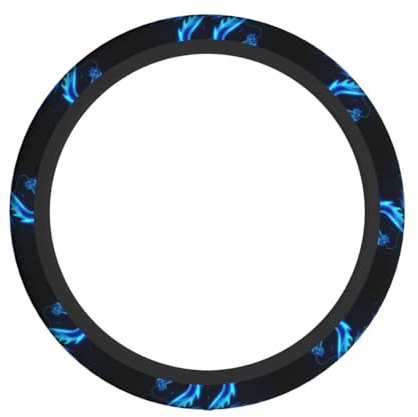 Mexpekil Universal Auto Lenkradbezug Blaue Feuer Speiende Drachen Lenkradbezug Für Frauen Männer Anti-Rutsch Neopren Elastisch Lenkradschutz Auto Innendekoration