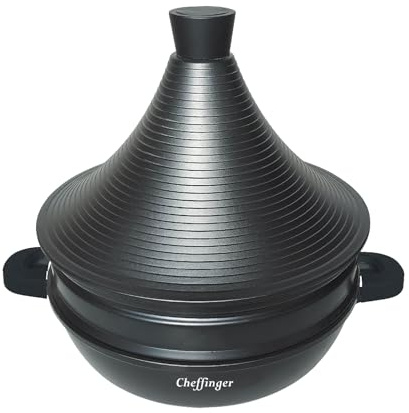 Cheffinger 4-in-1 Tajine-Topf-Set, 28 cm, Marmorbeschichtung, Aluminium-Guss, für alle Herdarten