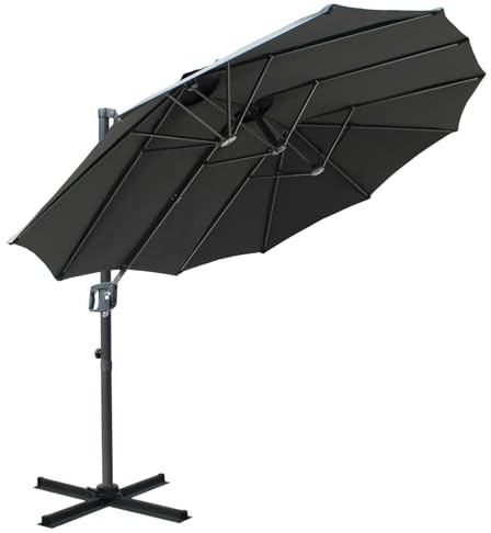 RANSENERS Ampelschirm Oval 400 x 240 cm, Doppelsonnenschirm, 12 Streben, 360° Drehbar, Neigbar 0°-90°, Extra-Dicker Gewebe, UV50+, für Garten, Terrasse, Cafe, im Freien (Dunkelgrau)