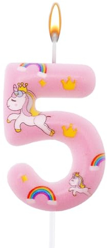 Koboko Einhorn Geburtstagskerzen Zahlen 5, Einhorn Kerze 5 Geburtstag Mädchen, Unicorn Deko Kerzen Geburtstag 5 Jahre Mädchen, Regenbogen Tortendeko Geburtstage Kerzen 5, Unicorn Zahlen Kerzen 5 Rosa