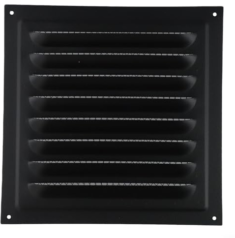 Sisinkal Rejilla de ventilación de 20 x 20 cm, rejilla de ventilación de metal con pantalla de insectos para sistema HVAC, instalación de pared lateral de techo (1 unidad, negro)